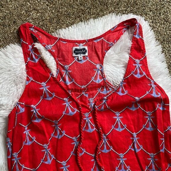 Mud Pie Dress Anchor Nautical Lightweight Thin Red White Blue Women’s Sz Medium - Picture 2 of 7